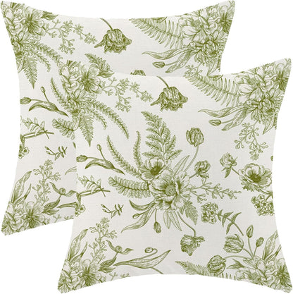 CXMEIFLY Sage Green Spring Pillow Covers 20 x 20 Inch Set of 2 for Chinoiserie Flowers Decor Throw Pillows Floral Leaves Seasonal Plant Outdoor Decorative Cushion Cases for Couch Bed Decorations