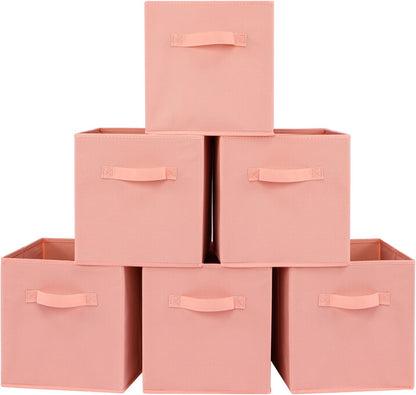 Stero 13x13x13 Inch Fabric Storage Bins 6 Pack Fun Colored Durable Storage Cubes with Handles Foldable Cube Baskets for Home, Kids Room, Closet and Toys Organization Peachpuff
