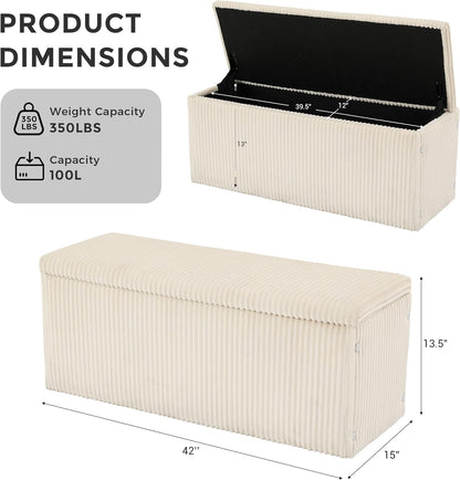 SUN TIME 42" Foldable Velvet Ottoman Bench with Storage，Large Capacity End of Bed Chest, Soft Cushion Seat, Toy & Blanket Organizer, Footrest for Bedroom, Living Room, Entryway, Apartment