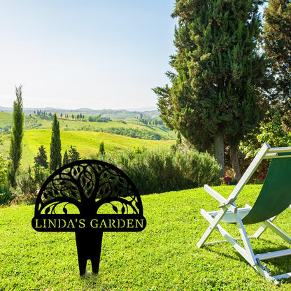 Personalized Tree of Life Metal Garden Sign with Stake, Custom Family Name Sign for Outdoor, Nature Lover Gift