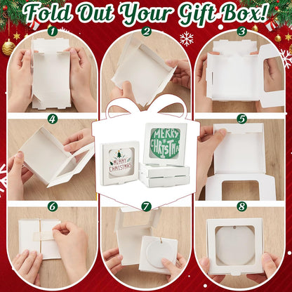 25 Pcs Sublimation Ornament Blanks Box 3.6"x3.6"x0.7" Christmas Ornaments Holder Ceramic Discs Packaging Box with Window for Personalized Xmas Tree Blanks Bulk (White)