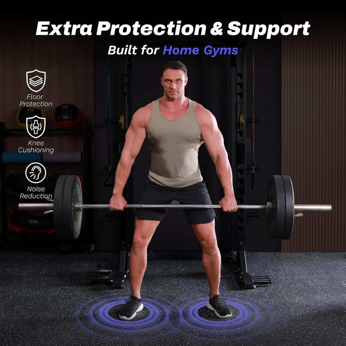 AIRHOP 0.56in Thick 24 Sq Ft Exercise Equipment Mats, 6 Tiles Upgraded Rubber Top with High Density EVA Foam, Large Interlocking Puzzle Gym Flooring for Home Gym, Heavy Weight Workout, 24 x 24in