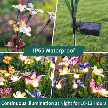 Solar Garden Lights,2packs-16LED,Outdoor Solar Powered Decor for Yard, Patio, Pathway, IP65 Waterproof Butterfly Lights