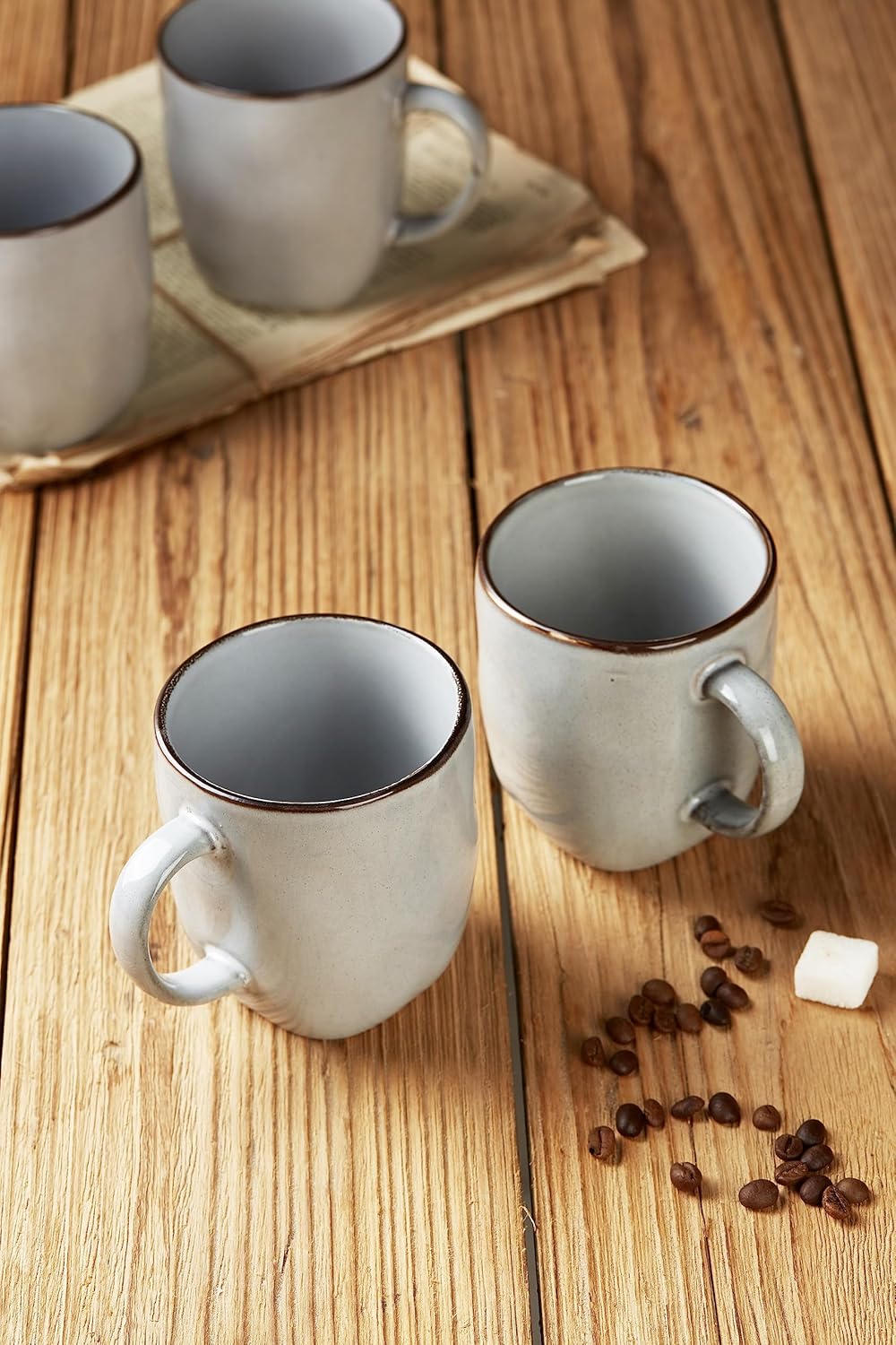 famiware Coffee Mugs Set of 4, Ocean Square 13oz Coffee Cup Set with Handle for Cocoa, Milk, Hot Chocolate, Tea, Water, Stoneware Cups for Kitchen, Microwave and Dishwasher Safe, Grey