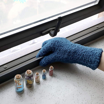 Patelai 2 Pairs Microfiber Gloves for plants Dusting Cleaning Glove Mittens House Cars Blinds Dusting(Gray, Dark Blue, Large)