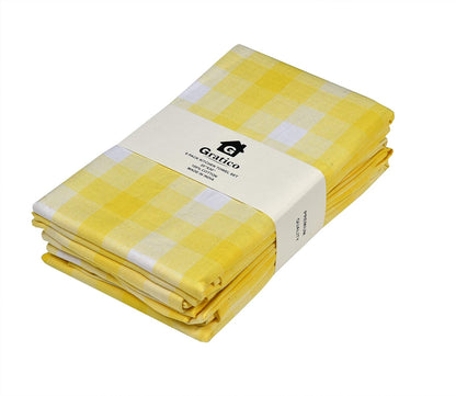 Kitchen Towels Set of 6 Soft Premium Cotton Highly Absorbent Dish Towels 20X30 Inches, Washable & Reusable Tea Towel, Quick Drying Dish Cloths for Cleaning Dishes - Yellow/White, Checks