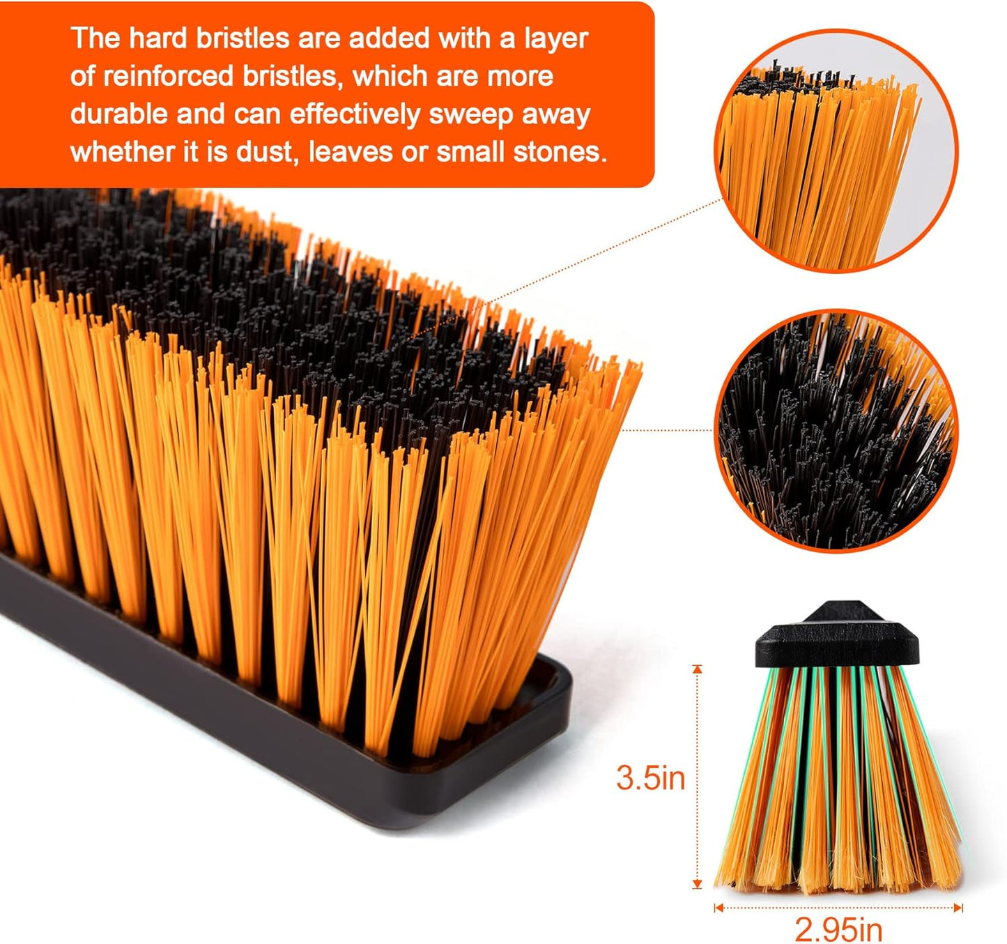 24”Push Broom Brush for Floor Cleaning with 65” Long Handle and Stiff Bristles, Heavy Duty Brush for Shop, Deck, Garage, Concrete,Indoor and Outdoor Broom,Orange