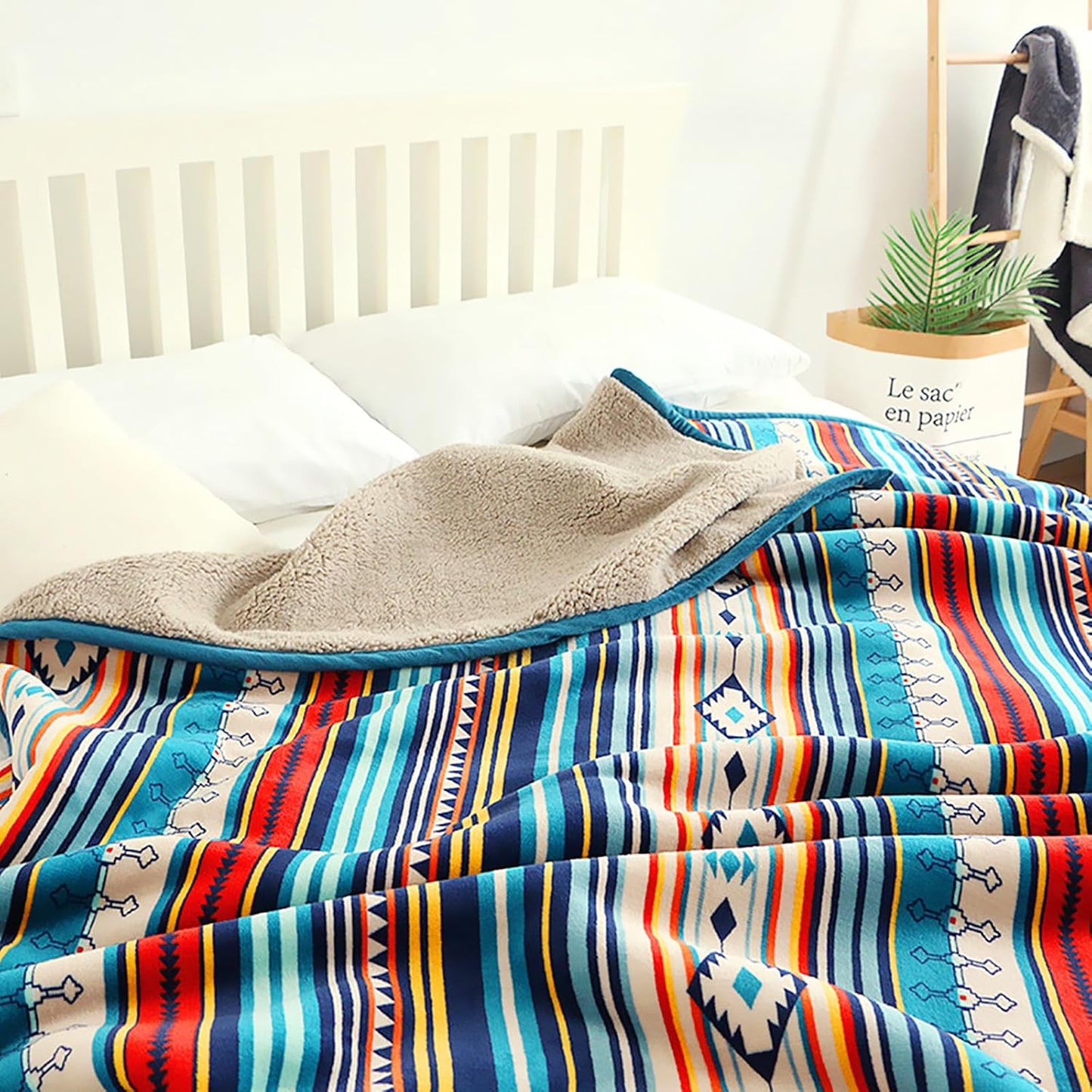 UKELER Bohemian Sherpa Throw 80'' x 60''- Soft Plush Flannel Boho Throw Blankets for Bed/Couch/Sofa/Office/Camping