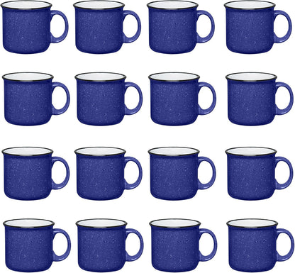 Set of 16 Ceramic Campfire Mugs – 15 Oz, Royal Blue – Coffee & Tea Cups for Home, Work, Travel, Camping – Customizable, Great for DIY, Events, Companies