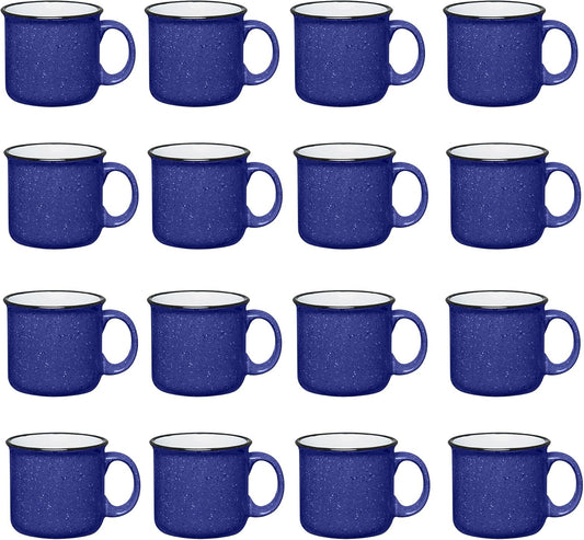 Set of 16 Ceramic Campfire Mugs – 15 Oz, Royal Blue – Coffee & Tea Cups for Home, Work, Travel, Camping – Customizable, Great for DIY, Events, Companies