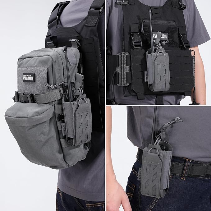 EXCELLENT ELITE SPANKER Tactical Universal Radio Holster Holder Molle Radio Pouch Adjustable for Duty Belt,Vest for Two Ways Walkie Talkie
