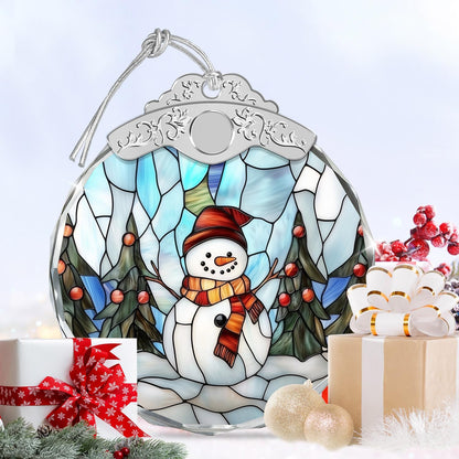 Stained Glass Ornament - Snowman Christmas Ornaments - Xmas Decor - Ornaments for Christmas Tree - Holiday Presents - Gift Exchange Ideas - Car Hanging Decoration - Wine Bottle Decor