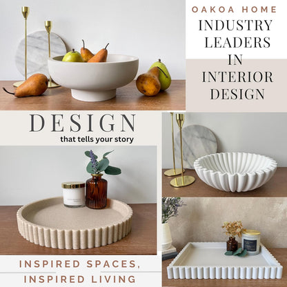 OAKOA Beige Resin Decorative Trays for Decor - Coffee Table Decor Tray Ottoman Tray for Living Room - Nightstand Round Table Centerpiece for Candle