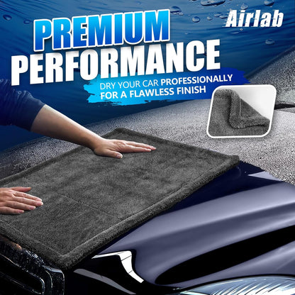 Airlab Car Drying Towel Microfiber Towels for Cars 1200 GSM Wash Auto Detailing Supplies Twist Pile Cleaning Cloth Absorbent Quick Dry Soft Loop Dry Flash Towel, 24 x 16 Inch, Pack of 1, Grey