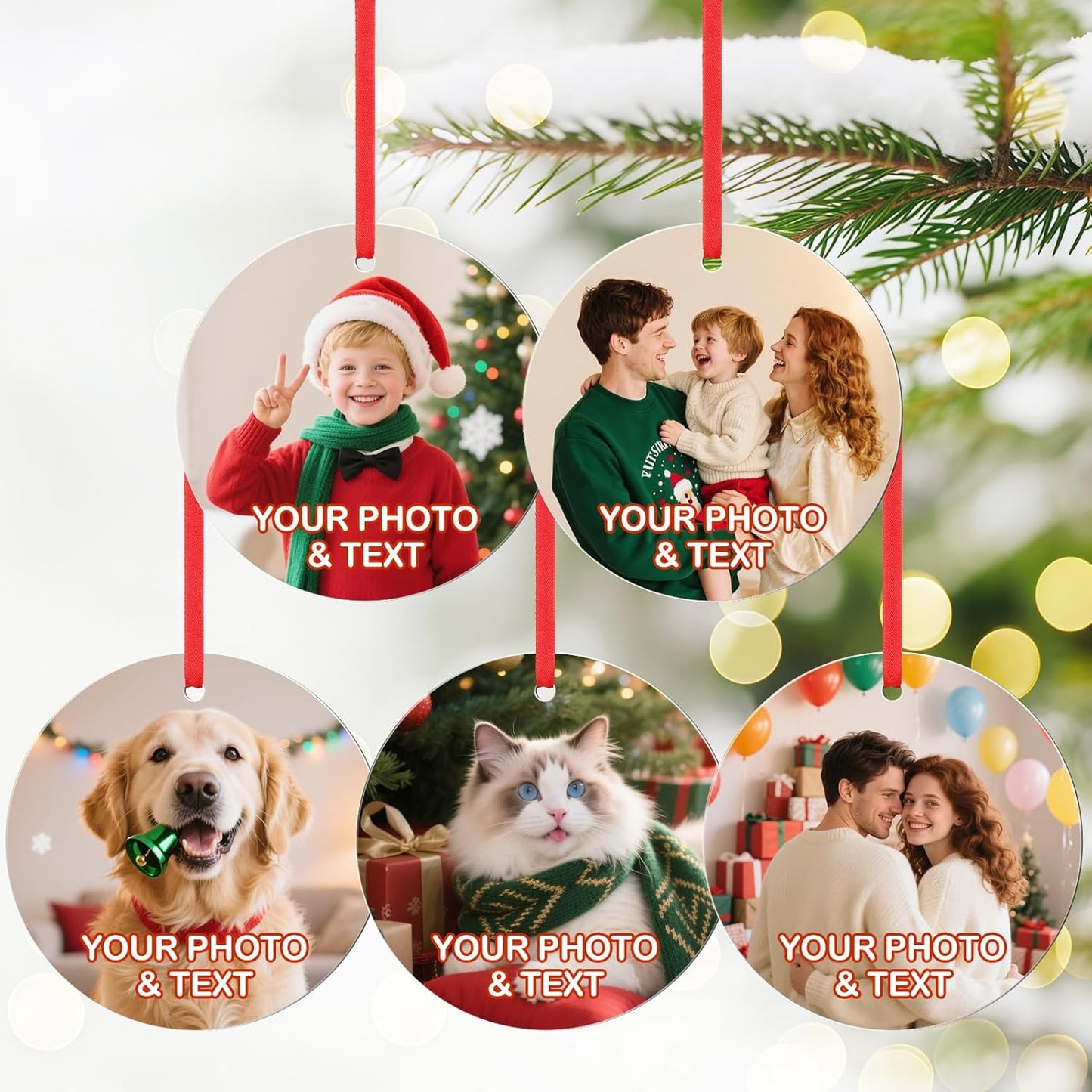 Personalized Photo Christmas Ornaments Double-Sided Metal Custom Picture Christmas Ornament 2024, Customized Xmas Tree Decorations Memorial Gifts for Kids Couples Family Friends Pet