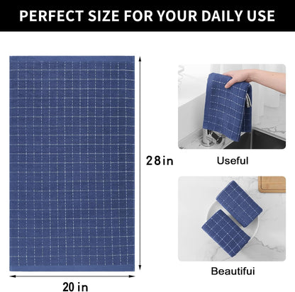 Homaxy 100% Cotton Terry Kitchen Towels(Navy Blue, 20 x 28 inches), Checkered Designed, Soft and Super Absorbent Dish Towels, Large 4 Pack