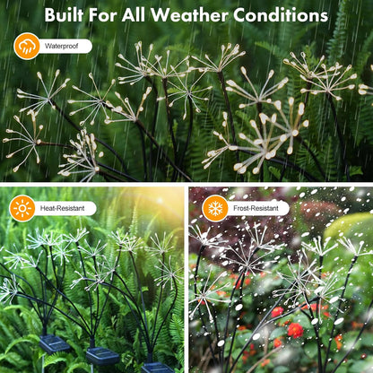 Solar Garden Lights 2 Pack Twinkling Solar Firework Lights with 2 Modes 120LED, Solar-Powered Light for Outside Yard Pathway Garden Decor Outdoor Waterproof, Gardening Gifts for Women Mothers Day,Warm