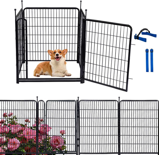 32 in(H) Garden Fence, 4 Panels Total 8.9 Ft(L), 21 in Wide Low Threshold Gate, Temporary Fence for Dogs Outdoor, Fencing for Garden Beds, Heavy Duty Metal Dog Fences, Animal Barrier Fences
