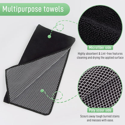 SINLAND Microfiber Dish Cloth for Washing Dishes Dish Washing Rags Best Kitchen Washcloth Cleaning Cloths Wash Cloths with Poly Scour Side 12Inchx12Inch 10 Pack Black