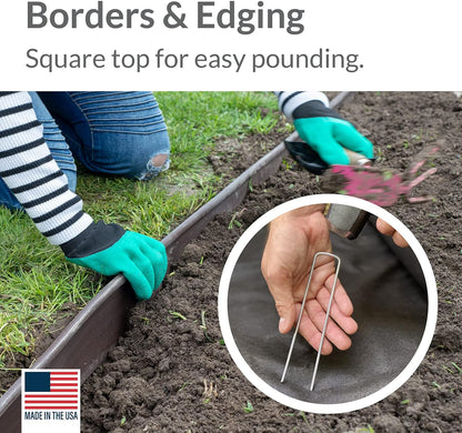 Pinnacle Mercantile USA Made 250 Pack Garden Landscape Staples Weed Barrier Fabric Stakes Galvanized 6 inch Pins Anti Rust Sod Staple 11 Gauge Steel