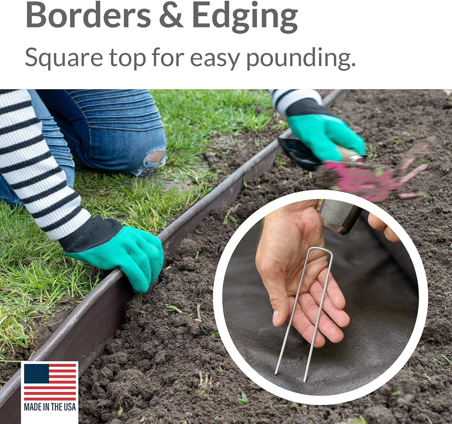 Pinnacle Mercantile USA Made 50 Pack Garden Landscape Staples Weed Barrier Fabric Stakes Galvanized 6 inch Pins Anti Rust Sod Staple 11 Gauge Steel