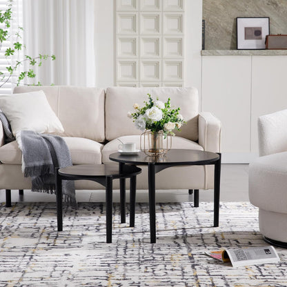 Wooden Round Modern Nesting Coffee Set of 2, Round End Table Side Table, Stacking Living Room Accent Tables for for Living Room Bedroom Balcony, Black