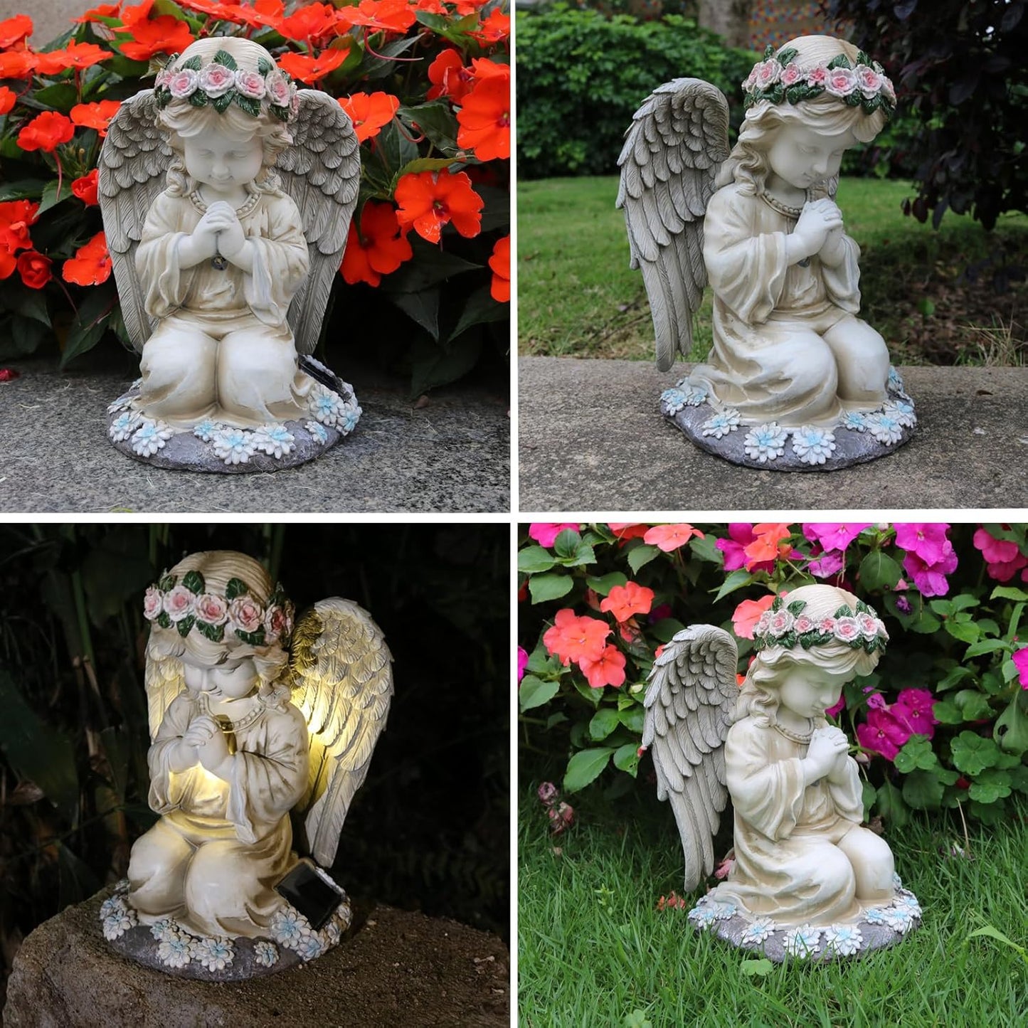 Praying Angels Figurine,Solar Garden Angel Statues, Waterproof Kneeling Angel Sculpture, Outdoor Decor Ornament for Patio Lawn Yard Balcony, Garden Gift