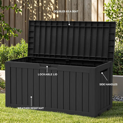 YITAHOME 72 Gallon Outdoor Resin Deck Box with Wheels, Pool Storage Box for Outdoor Cushions, Sports Equipment, Garden Tools, Black