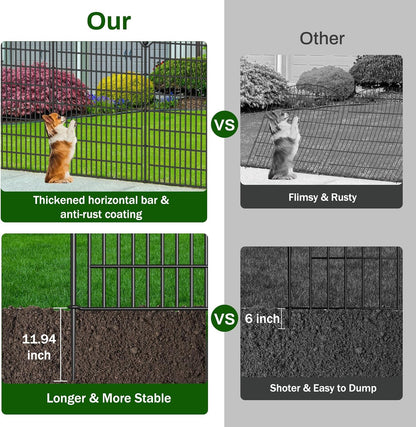 No Dig Decorative Garden Fence 5 Panels with Gate, 40 in (H) x 11.8 ft (L), Dog Fence Outdoor for Yard，Rustproof Metal Animal Barrier Ground Stakes Fencing for Garden, Patio, Flower Bed