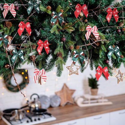 Syhood 150 Pcs Christmas Mini Bow Tiny Twist Tie Bow Handmade Craft Ribbon for DIY Sewing Party Decor(Red and Green,Patterned)