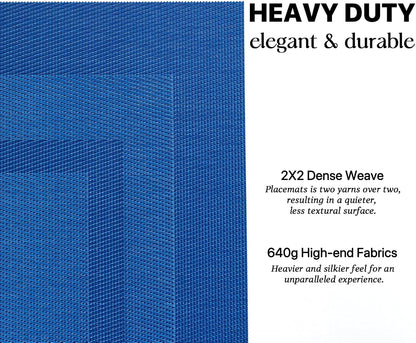 LEXMORE Placemats Set of 8 Vinyl/Plastic Woven Place Mats for Kitchen Table Indoor/Outdoor Washable Placemat Wipeable Dining Table Mats(Navy Cube)