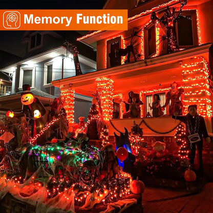 Orange Halloween Lights Outdoor, 66FT 200 LED String Lights for Outside with 8 Modes Waterproof, Plug in Connectable Twinkle Light Green Wire for Indoor Garden Tree Patio Party Decorations