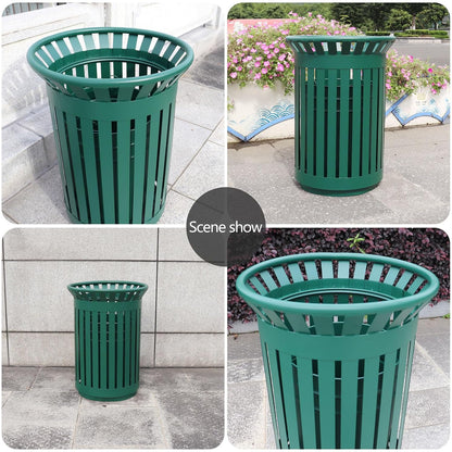 Outdoor Metal Slatted Trash Receptacle,Waste Receptacle，Commercial Trash Cans,Zone Round Garbage Bin,Square Hotel Street Patio Indoor Metal Stan (Big-Green)