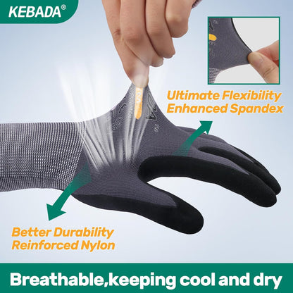 Kebada W2 Micro-Foam Coated Work Gloves, Touchscreen Working Gloves with Grip, Idea for Package Handling, Gardening, and Construction, 6 Pairs, Small