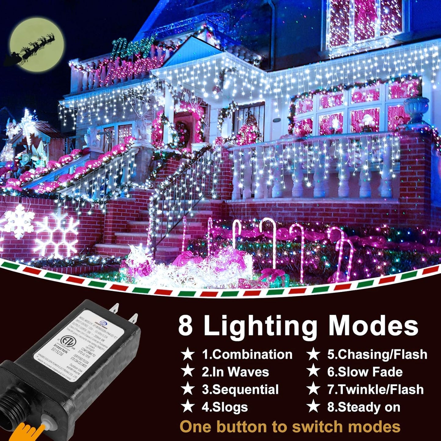 KNONEW 99ft 960 LED Christmas Lights Outdoor Decorations with 180 Drops, 8 Modes Curtain Fairy Light, Clear Wire LED String Light Indoor Decor for Wedding Party Christmas(Cool White)