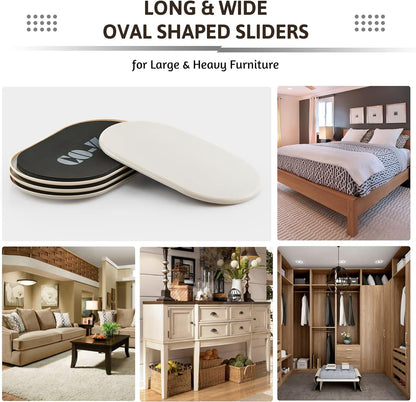 CO-Z Large Furniture Sliders - 4 Pack, 6" x 9 1/2" Oval Reusable Furniture Sliders for Carpet, Heavy-Duty Furniture Gliders Movers for Hardwood Floors, Plastic Moving Pads for Heavy Furniture