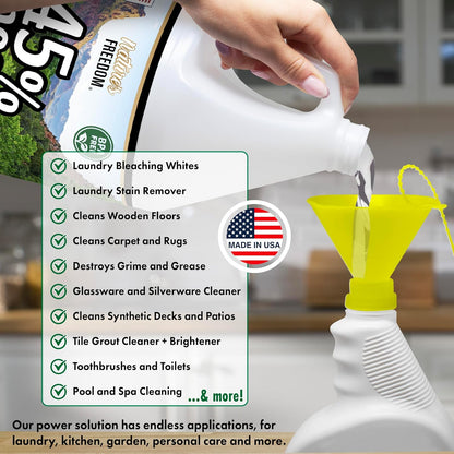 Nature's Freedom 45% Concentrated Vinegar with Funnel, 8 Gallons - Dilutes to 72 Gallons - 9x Strength Multi-Purpose Solution