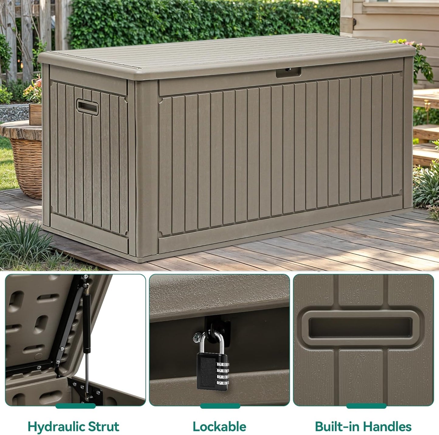 YITAHOME 260 Gallon Double-Wall Deck Box with Divider & Side Handles, Outdoor Large Storage for Patio Furniture Cushions, Garden Pool Accessories, Water Resistant & Lockable