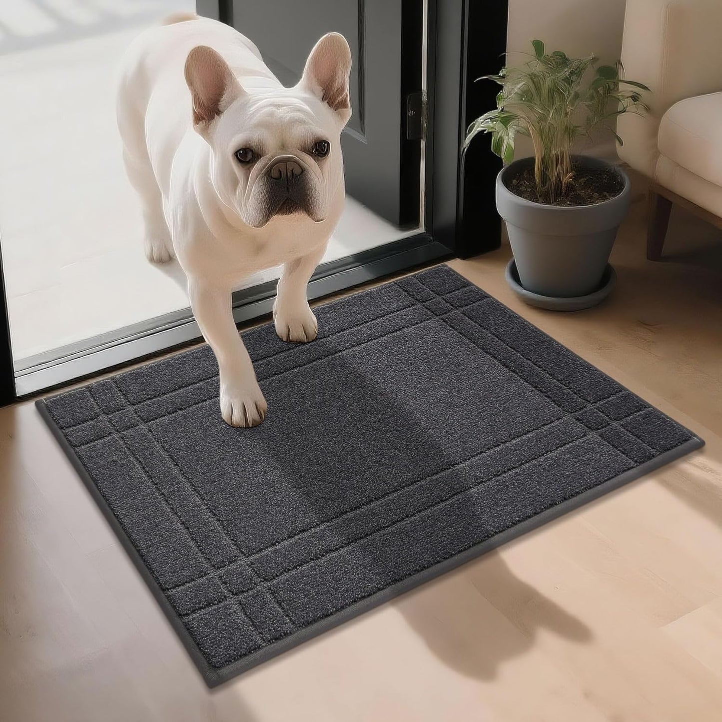 JSEI Entryway Rugs Doormat 20"x32", Non-Slip Dirt Trapper Door Mats Indoor, Washable Absorbent and Stain Resist Welcome Floor Mat for Front Door, Dog Door Mat, Muddy Wet Shoes & Paws, Dark Grey