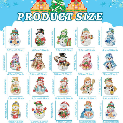 Tondiamo 20 Pcs Christmas Diamond Painting Keychain Kits 5D DIY Diamond Art Pendants Double Sided Hanging Key Chains for Christmas Party Decoration DIY (Snowman)