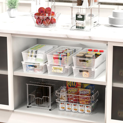 Simple Houseware Stackable Plastic Woven Basket Organizer, 6 Pack, 14.5" x 8.5" x 3.5", Clear