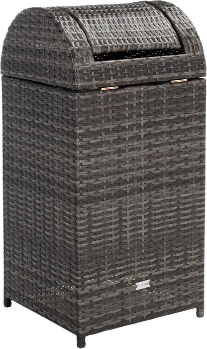 SAFAVIEH Outdoor Collection Mazeli Grey Brown Woven Swing Top Dome Lid Trash Bin (Fully Assembled) PAT7511C