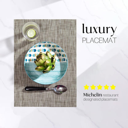 LEXMORE Placemats Set of 12 Vinyl/Plastic Woven Place Mats for Kitchen Table Indoor/Outdoor Washable Placemat Wipeable Dining Table Mats(A-Cappuccino)