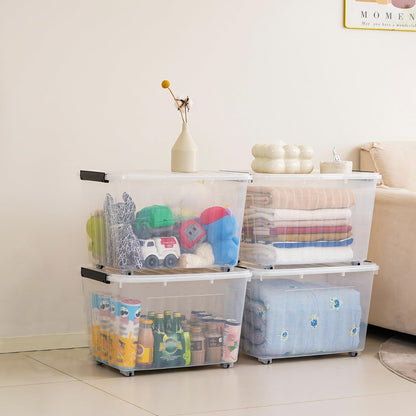Citylife 82 QT Clear Plastic Storage Bins with Lids Stackable and Nestable Storage Boxes with Lids Large Plastic Storage Containers for Garage, Closet, Kitchen, 4 Packs