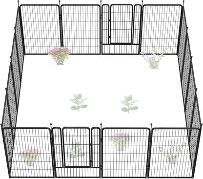 FXW Garden Fence Outdoor for The Yard – 45in(H) x 35.7ft(L) Heavy Duty Metal Animal Barrier for Dog and Rabbit, Decorative Dog Fence, 16 Panels, Black
