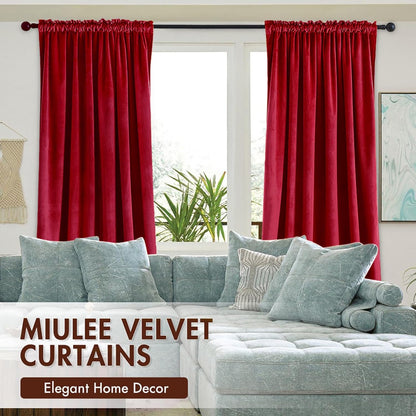 MIULEE Christmas Red Velvet Curtains Thermal Insulated Blackout Curtain Drapes for Bedroom Living Room Darkening 84 Inches Long Curtains Panels Rod Pocket Set of 2