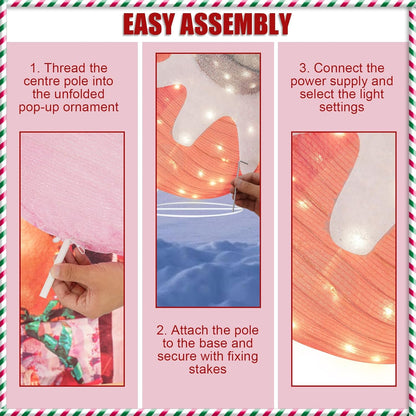 BRIGHTDECK Outdoor Christmas Ornaments, Lighted Pop-Up Outdoor Holiday Ball Decoration with 80 LED Lights, 8 Light Modes, Lighted Collapsible Holiday Decorations for Yard, Home (Pink)