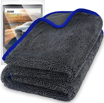 Airlab Microfiber Towels for Cars Wash Drying Extra Large Super Absorbent Cleaning Cloth Auto Detailing Ultra Soft, Lint-Free, Streak-Free, 35 x 24 Inch, Pack of 1, Grey-Blue, 600 GSM