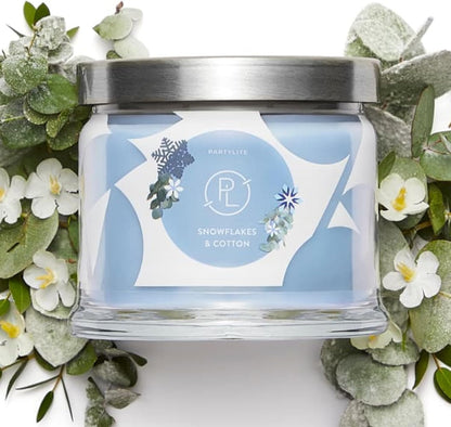 PartyLite 3-Wick Jar Candle, Highly Fragranced Clean Burning Glass Candle, 25-45 Hours Burn Time (Snowflakes & Cotton)