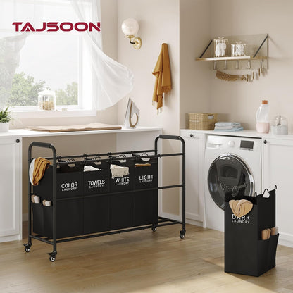 Tajsoon 5 Bag Laundry Sorter Cart, 5 Section Laundry Hamper with Heavy Duty Rolling Lockable Wheels, Laundry Basket Organizer with Removable Bags for Dirty Clothes Storage, Black
